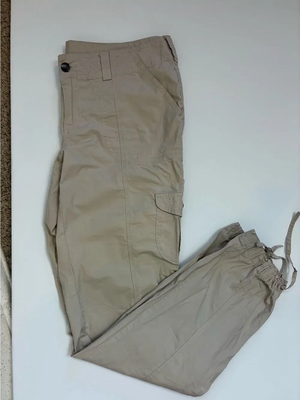 Boston Proper Cotton Mid Rise Cargo Long Pant, Tie bottoms